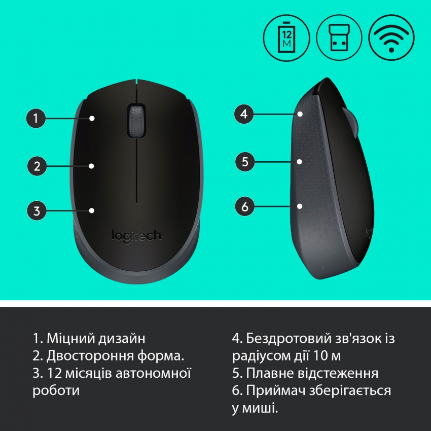 Миша бездротова Logitech M171 (Grey/Black)